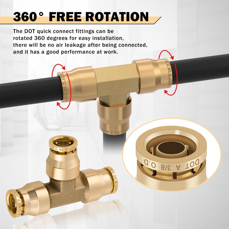CheeMuii 43 PCS Brass DOT Air Brake Line Fittings 1/4"" 3/8"" 1/2"" Push to Connect Fittings Quick Connect & NPT Thread Tube Air Hose Fittings Repair Kit for Truck or Industrial Air System - Image 4